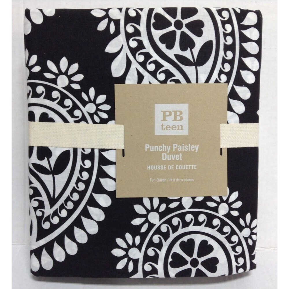 Pottery Barn Teen Punchy Paisley Floral Flowers Bed Duvet Cover full queen Black